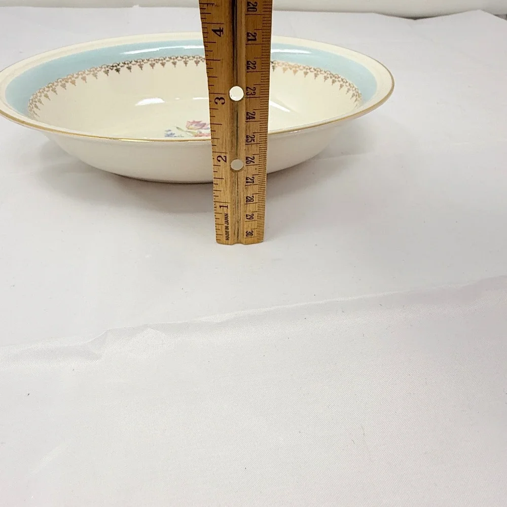 Homer Laughlin Eggshell Georgian Oval Vegetable Bowl Blue Gold Floral 9 1/4